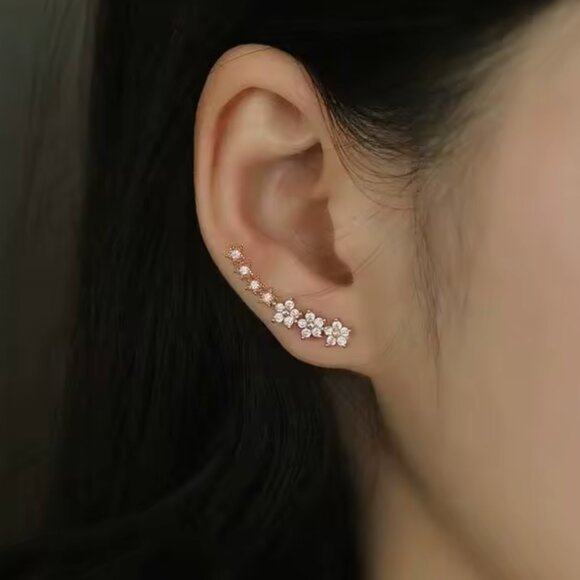 Rose Sakura Diamond Crawler Earrings - Picture 3 of 4